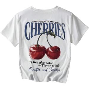 SHENHE Women's Oversized Graphic T Shirts Cherry Fruit Short Sleeve Crew Neck Casual Tops (X-Large)