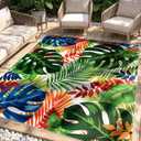 Arenarug 6x9 Monstera Tropical Outdoor Rug Waterproof Non-Slip Machine Washable Patio Rug, UV & Stain Resistant Outdoor Carpet for Patio Deck Balcony Backyard, Colorful