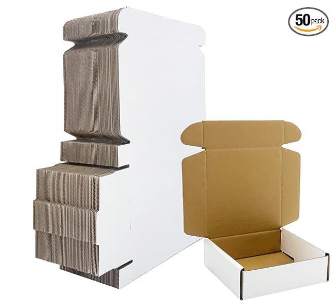 5x5x1.5 inch White Shipping Boxes 50 Pack, Small Corrugated Cardboard Mailer Boxes Bulk for Packaging Business Mailing Gift，Mini Mailer Boxes for Packaging Supplies Business Present