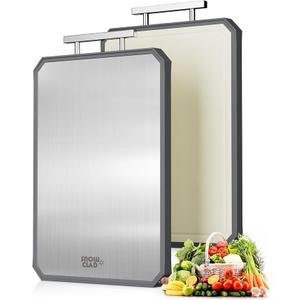 SNOWCLAD Stainless Steel Cutting Board, Double Sided Steel Bread Boards for kitchen, Stainless Steel/Wheat straw pp Large Board for meat, non toxic Chopping,16 * 11 Inch, Dishwasher Safe