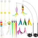 Atosun Interactive Cat Toys, 15PCS Cat Wand and Feather Toys for Indoor Cats, Reusable Suction Cup Toys for Kittens Play Exercise