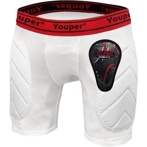 Youper Boys Youth Padded Sliding Shorts with Soft Protective Athletic Cup for Baseball, Football, Lacrosse (X-Large, White Red)