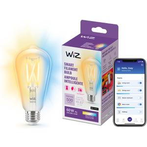WiZ Connected 60W ST19 Tunable White Filament LED Smart Light Bulbs - Connects to Your Wi-Fi - E26 Smart Bulb - Control with Voice or App + Activate with Motion - Matter Compatible - 1 Pack