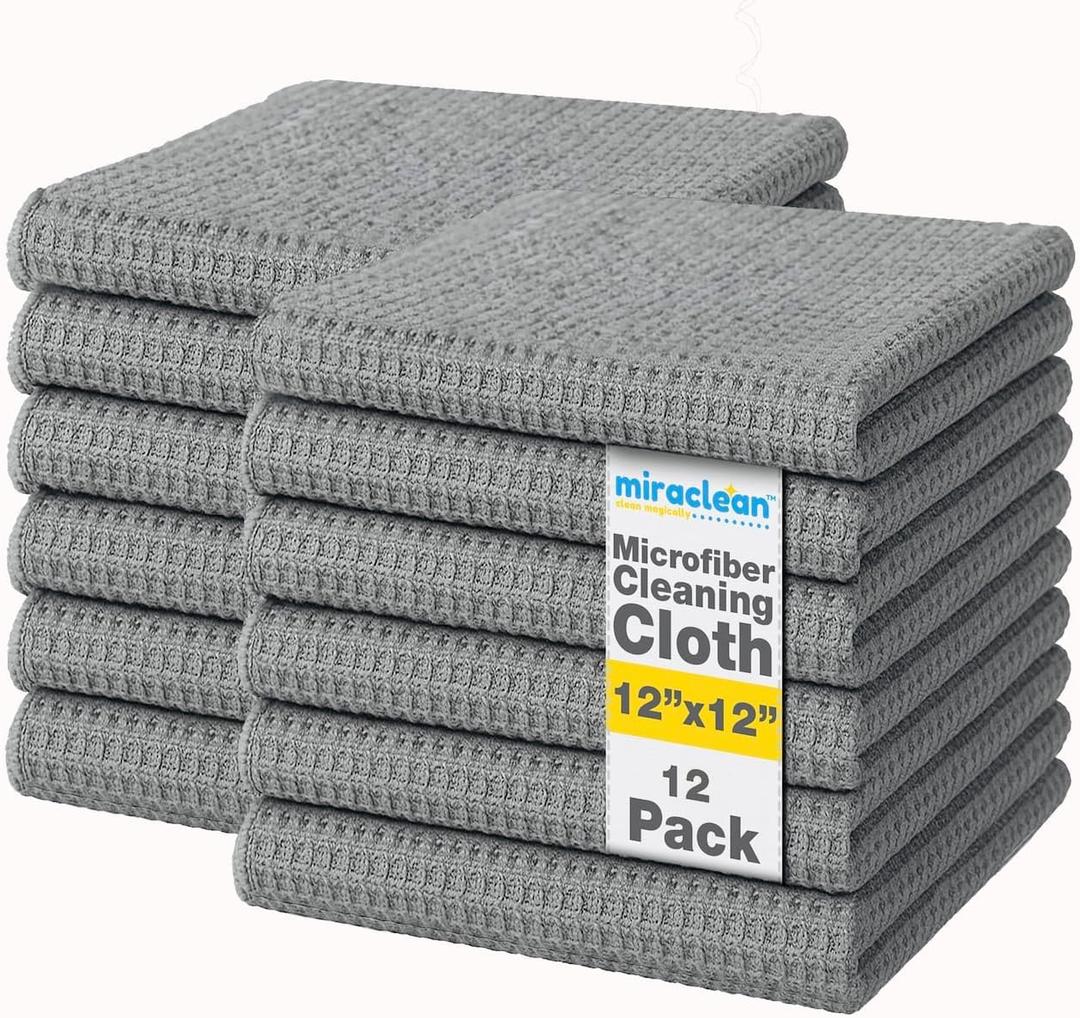 MIRACLEAN Waffle Weave Microfiber Cloths - 12 x 12 inches - Lint Free Cloth, Streak-Free Absorbent Microfiber Glasses Cleaning Cloth, Screens, Dusting & Appliances - 12 Pack Premium Cloth Wipes