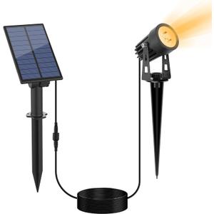 APONUO Metal Solar Spot Lights Outdoor with 9.8ft Cable Solar Powered Landscape Lighting Low Voltage IP65 Waterproof Auto On/Off for Outside Garden Yard Landscape Pathway Garage-Warm White(1-in-1)