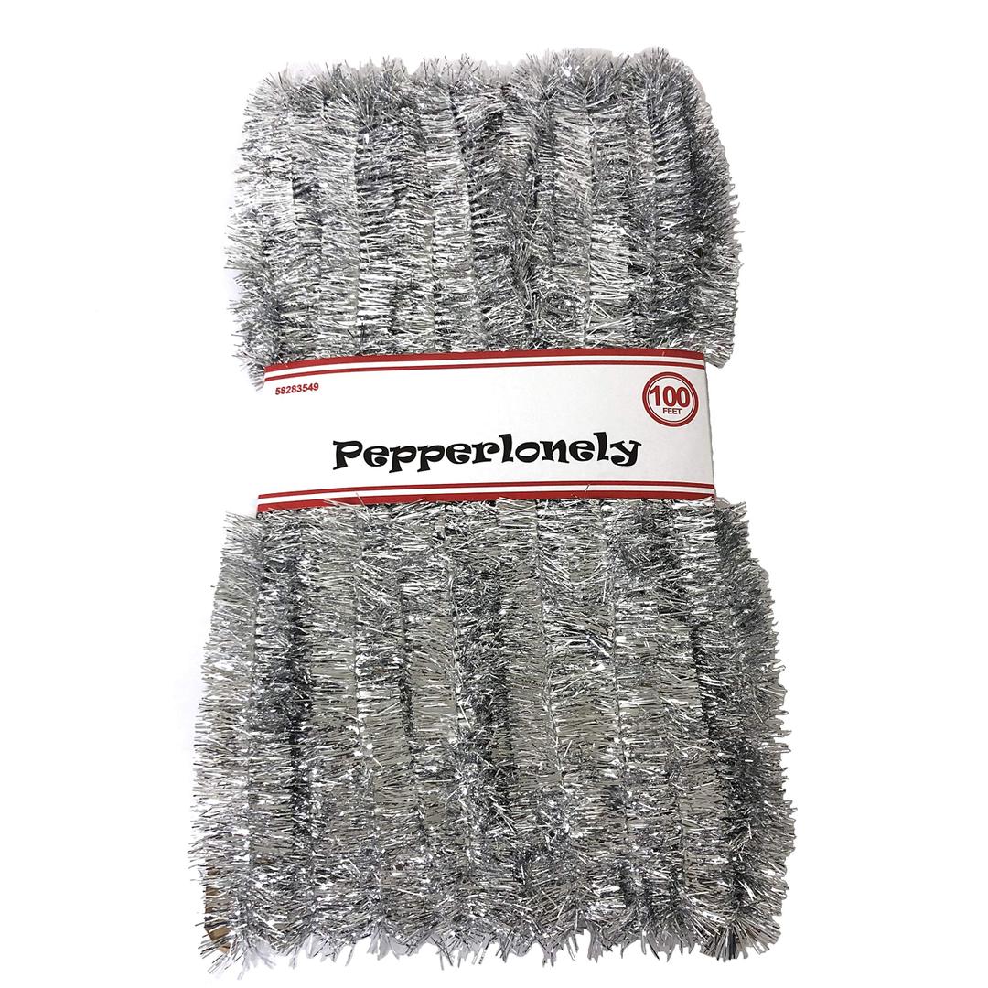 PEPPERLONELY 100 FT Commercial Length Christmas Garland Classic Christmas Decorations, Silver PEPPERLONELY 100 FT Commercial Length Christmas Garland Classic Christmas Decorations, Silver