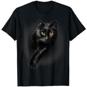 Black Cat Yellow Eyes T-Shirt Cats Tee Shirt Gifts T-Shirt, M