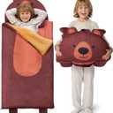 JOIEDOMI Kids Sleeping Bag 4 5 6 Year Old Girl Gifts Toddler Nap Mat with Pillow & Blanket 60" x 27" for Kids Ages 3+ Soft Plush Sleeping Mat for Preschool and Boys Girls (Brown Bear)