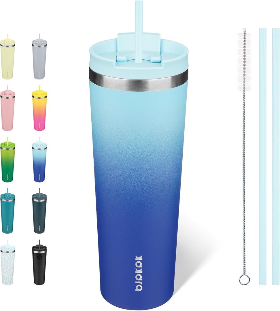 BJPKPK 30oz Insulated Tumbler With lid And Straw Stainless Steel Tumblers Travel Coffee Mug Reusable Thermal Cup,Sky