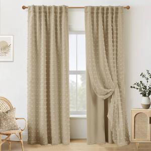 Lino Rosa Taupe Blackout Curtains Drapes 84 Inch Length 2 Panels Set for Living Room,Neutral Khaki Light Brown Boho Pattern Farmhouse Lightweight Curtains for Bedroom Nursery Boy 84 Inches Long, 50"W x 84"L