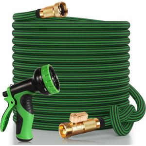 150 ft Flexible Garden Hose, Ultra Lightweight Kink Free Water Hose 150ft with 10 Pattern Spray Nozzle, Leak-Proof Solid Brass Fittings, High-Density Outer Fabric & Enhanced Durable Inner Core (Black Green)