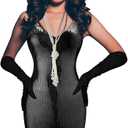 Tisancy 7 Pcs 1920s Women's Flapper Dress Sequin Dress Costume Headwear Earring Necklace Glove Stick Set and Long Feather Boa (Black, XS)