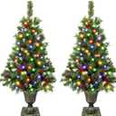 2 Pack 4 Ft Christmas Entrance Tree in Gold Pot Base, Artificial Outdoor Christmas Potted Tree with 80 White White Lights 12 Modes Timer for Porch Front Door Entryway Xmas Decor