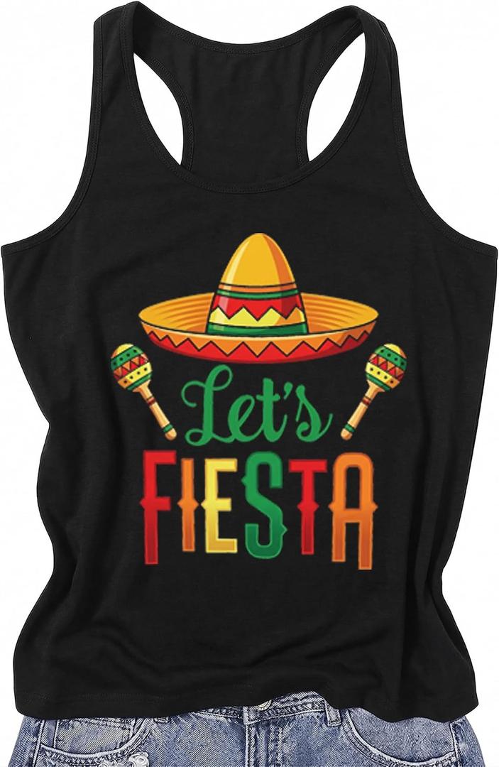 Womens Cinco De Mayo Tank Tops Mexican Graphic Shirts Fiesta Party Sleeveless Tanks Vest (Black, M)