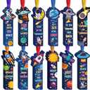 120 Pcs Space Bookmarks Bulk Planet Rocket Space Ship Theme Bookmarks Outer Space Inspirational Quotes Cards Valentines Gifts for Classroom Office Birthday Party Prizes Favors, Space