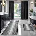Bathroom Rugs and Mats Sets, 2 Piece Thick Absorbent Chenille Bath Mat Rug Set Non Slip, Soft Shaggy Bath Room Floor Mats for Bathroom, Machine Washable (Black, 24" x 70" Plus 20" x 32")