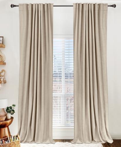 100% Blackout Shield Linen Blackout Curtains for Bedroom 90 Inches Long, Back Tab/Rod Pocket Living Room Drapes, Thermal Insulated Blackout Curtains 2 Panels Set, 50" W x 90" L, Oatmeal