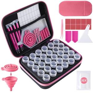 LYMUSUMI 30 Slots Diamond Art Storage Containers for Adults Portable Bead Storage Boxes for Diamond Painting Accessories and Tools（Pink）