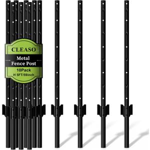 10 Pack Metal Fence Posts 5 FT Black Heavy Duty U-Post Garden Stakes, No-Dig Post Anchors for Wire Fencing, Rustproof Powder-Coated Steel, Temporary Fencing & Corner Support for Farm, Yard & Garden | Heavy-Duty