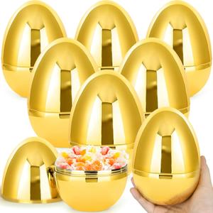 Octeric 12 Pcs 6" Jumbo Golden Easter Eggs, Fillable Shiny Metallic Plastic Eggs for Filling Treats Toys Gift Baskets Filler Stuffers, Easter Hunt Decor, Party Favor, Classroom Prize Supplies