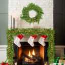 JUNEBRUSHS 9FT Artificial Norfolk Pine Garland, Christmas Garlands with Lights Real Touch Artificial Faux Greenery Garland for Mantle Stairs Railing Fireplace Table Indoor Xmas Decor