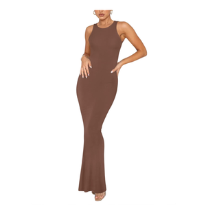 REORIA Women's Basic Summer Sexy Lounge Tank Long Dress Elegant Sleeveless Halter Neck Bodycon Maxi Dresses Size M