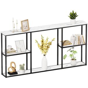 WOHOMO Console Table,Small Modern Entryway Table for Entry,3-Tier Long Sofa Table Behind Couch for Living Room,Entrance,White Marble(63 inch)