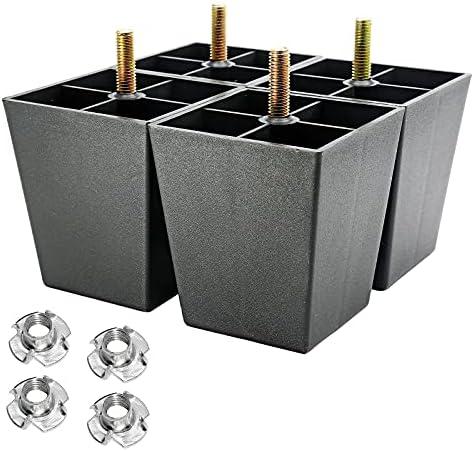 Murtenze 4Pack 3 inch Sofa Legs, Square Tapered Plastic Couch Legs Replacement Furniture Legs with M8 Hanger Bolts for Chair Sofa Dresser Cabinet Loveseats Ottoman Bed