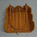 Cinnvoice Scalloped Napkin Holder Square Wicker Napkin Holder, Woven Boho Cocktail Towel Basket, Rustic Decorative Towel Tray for Kitchen Bathroom Restaurant Table 7.5 x 7.5 x 2.5 (Rattan)