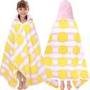 VOOVA & MOVAS Kids Bath Towel with Hood(3-10Years), Quick Dry Absorbent Lightweight Towel Wrap for Pool | Swim | Bath | Beach, Pink Strip Dot