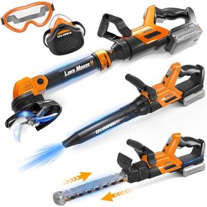 3-IN-1 Kids Garden Tools with Lights and Sounds, Weed Wacker Toy, Leaf Blower Toy, and Hedge Trimmer, Yard Tools Outdoor toys for Boys Pretend Role Play, Christmas Birthday Gifts for Kids 3, 4, 5, 6, 7, 8+