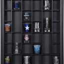 Gallery Solutions - Black Wall-Mounted - Curio & Shot Glass Display Case - 17"x32" Glass Door - Bar Accessories - Collectible - Miniature Glassware - Bar Accessories