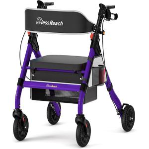 Foldable Rollator Walkers with Seat for Seniors, 450 lb Capacity, 8'' Wheels, 18" Big Seat, 6-Position Adjustable Height, Heavy-Duty Aluminum Rolling Walker (Purple)