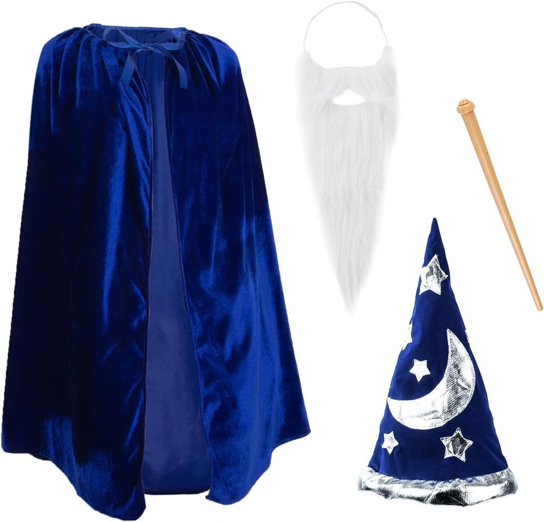 Tigerdoe Wizard Costume for Kids 4 PC Set - Wizard Hat, Cloak, Beard and Wand  Wizard Accessories