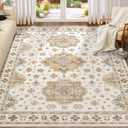 Washable Area Rugs for Living Room -9x12 Neutral Vintage Distressed Floral Farmhouse Boho Large Soft Floor Rug Indoor Non Slip Carpet for Living Room Bedroom Dining Room Office - Orange/Yellow/Beige
