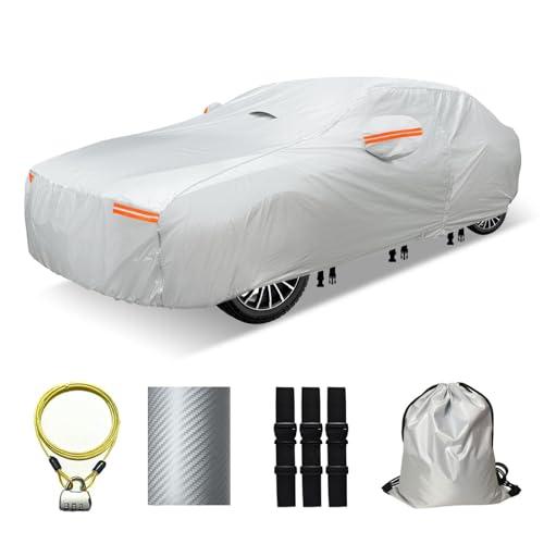 OWEEIO 30 Layers Car Cover for Automobiles All Weather Waterproof, Outdoor Snowproof UV Protection Windproof, Door Zipper, Soft Cotton, Heavy Duty Universal Car Covers, (Silver, Fit Sedans 191"-200")