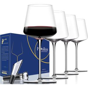 Red Wine Glasses Set of 4-18 oz Hand Blown Crystal Modern Wine Glasses-Unique square wine glasses with flat bottom For Cabernet, Pinot Noir, Burgundy