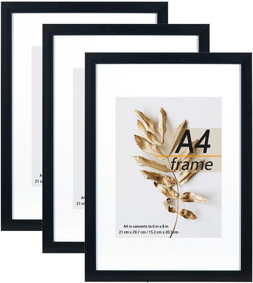 A4 Picture Frame Black 3 Pcs set can Display 6x8 Picture with Mat or A4 Without Mat on the Wall
