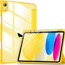 VIKESI Case for iPad (A16) 11-inch 2025 and iPad 10th Generation 10.9 Inch 2022, Clear Back and TPU Shockproof Frame Cover [Built-in Pencil Holder, Support Auto Sleep/Wake] - Yellow