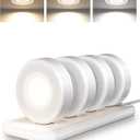 EZVALO LED Puck Lights with Charging Station, Rechargeable Sitck On Tap Lights, Wireless Closet Light, 3 Color Temps, Under Cabinet Lights, 2.5'' Mini Touch Light for Kitchen,Pantry,Shelves(4 Pack) (White)