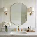 ANDY STAR Scalloped Bathroom Mirror, 24x32 Inch Brushed Gold Vanity Mirror in Stainless Steel Metal Frame, Unique Oval Mirror with Modern Curved Edge Design, Ideal for Bathroom, Bedroom, Entryway