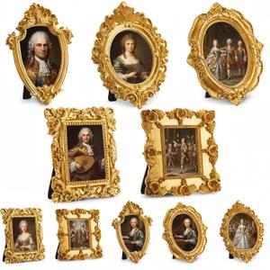 10 Pcs Vintage Mini Gold Frame Small Resin Baroque Picture Frames Antique with Paper Board and PVC Film Retro Photo Ornaments for Home Wedding Wall Display DIY Decoration (Elegant Style)