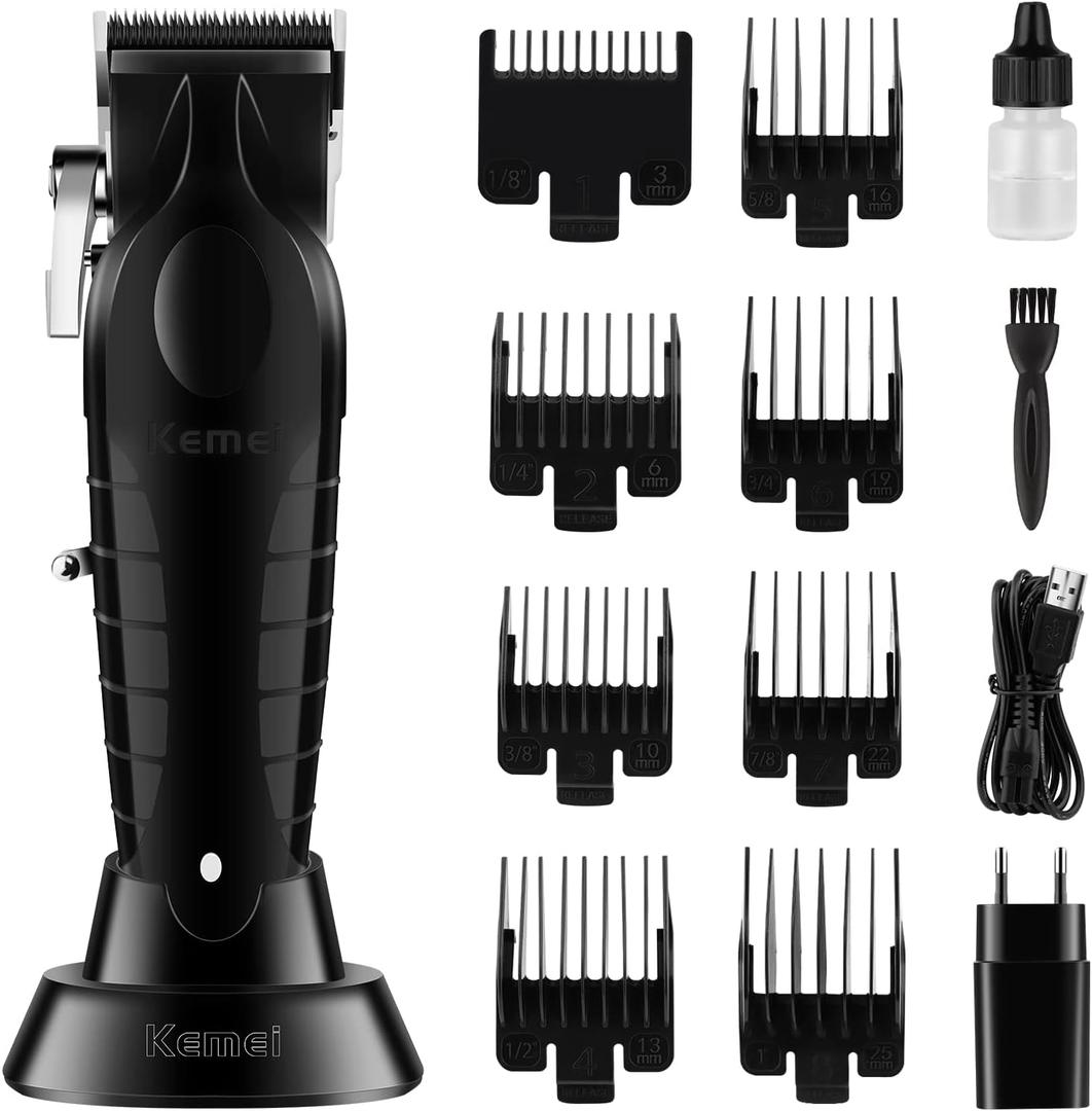 KEMEI Black Hair Clippers for Men Adjustable Blade Cordless Clipper Professional Barber Clippers USB Rechargeable Wireless Haircut Clippers km-2296