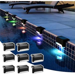 PATIOWIN Solar Pool Side Lights Outdoor 8 Pack, Light up Swimming Pool Accessories, Solar Deck Lights Waterproof Led for Stairs, Step, Fence, Yard, Patio, and Balcony(Color Changing)