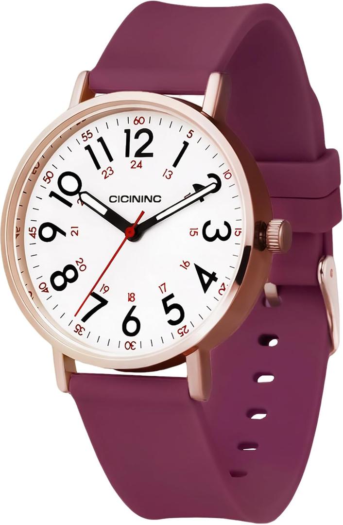 cicininc Nurse Watch for Women,Analog Nursing Watches with 12/24 Hour Military Time,Second Hand