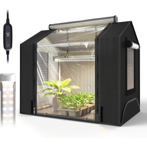 Bstrip Indoor Greenhouse with Grow Light, Mini Grow Tent with Oxford Fabric, Waterproof Base Mat&Ventilation Window for Seed Starting&Plant Growth, 18W Grow Light with Timer, 23.8"x15.7"x20.5"