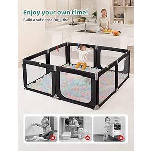 Kidirect Foldable Baby Playpen, 71"×69" Extra Large Playpen for Babies and Toddlers, Baby Play Pen with Safety Gate, Corrales para Bebes, Adjustable Portable Play Yard for Babies Indoor Outdoor, Black