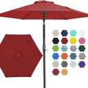 JEAREY 7.5FT Patio Umbrella Outdoor Market Umbrella with 6 Sturdy Ribs, Push Button Tilt/Crank Table Umbrella for Garden, Deck, Backyard and Pool, Red