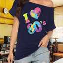 80s Outfit for Women 80's Retro Theme Party Shirts Vintage Disco Outfits 1980s Clothes 90s Neon Off Shoulder Tops (XL)