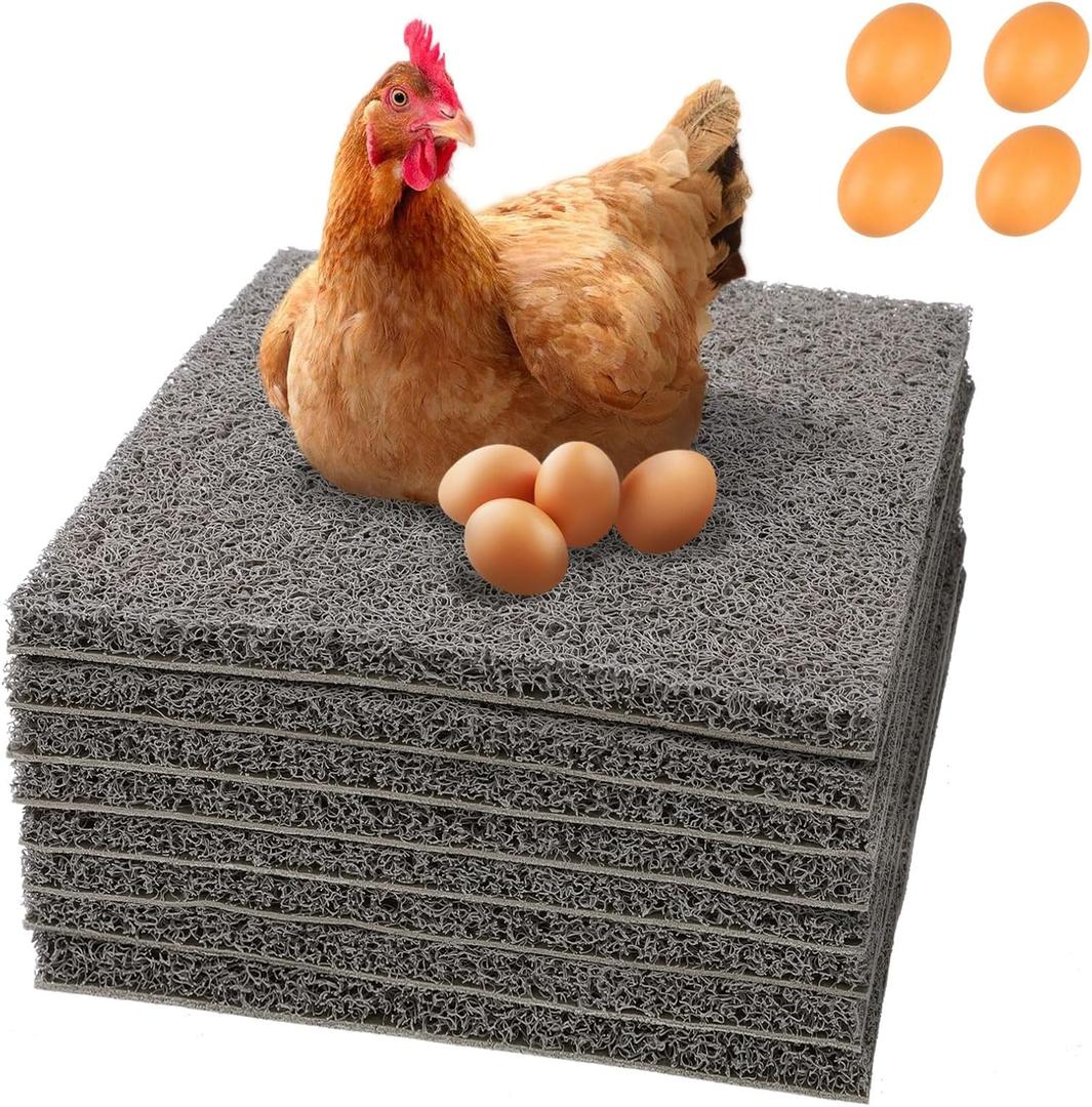 Washable Nesting Pads for Chicken Coop  8 Pack 12x12 Inch Reusable Chicken Nesting Mats with 4 Fake Eggs, Easy Clean & Durable Laying Box Accessories for Hens (Gray)